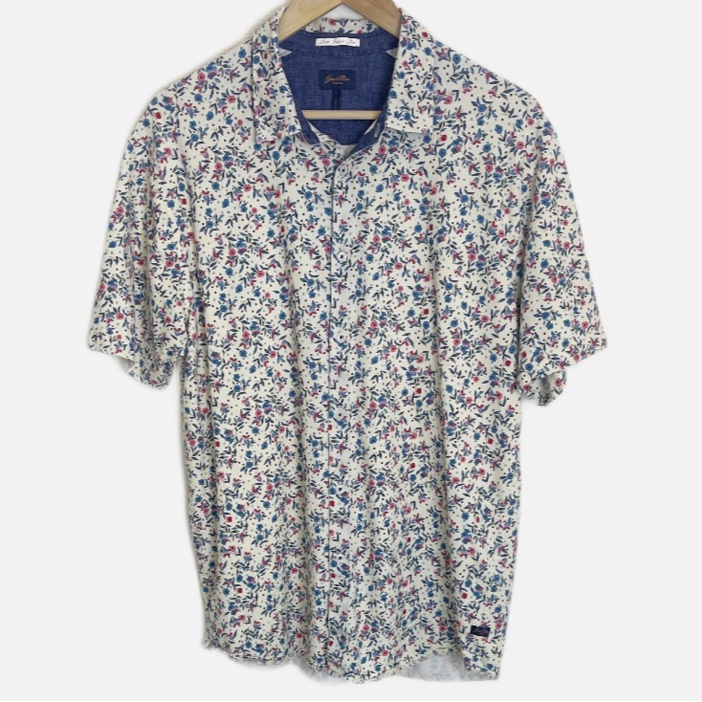 Good Man Brand floral knit short sleeve button up L